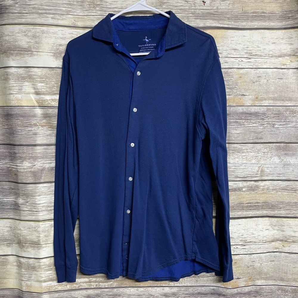 Tailobyrd Men's Medium Navy Blue Long Sleeve Button Down Shirt Golf Active